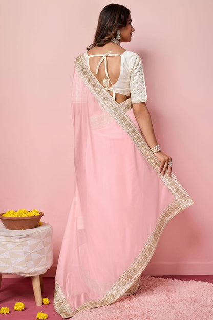 Baby Pink Colour Organza Designer Saree VSSD1110946