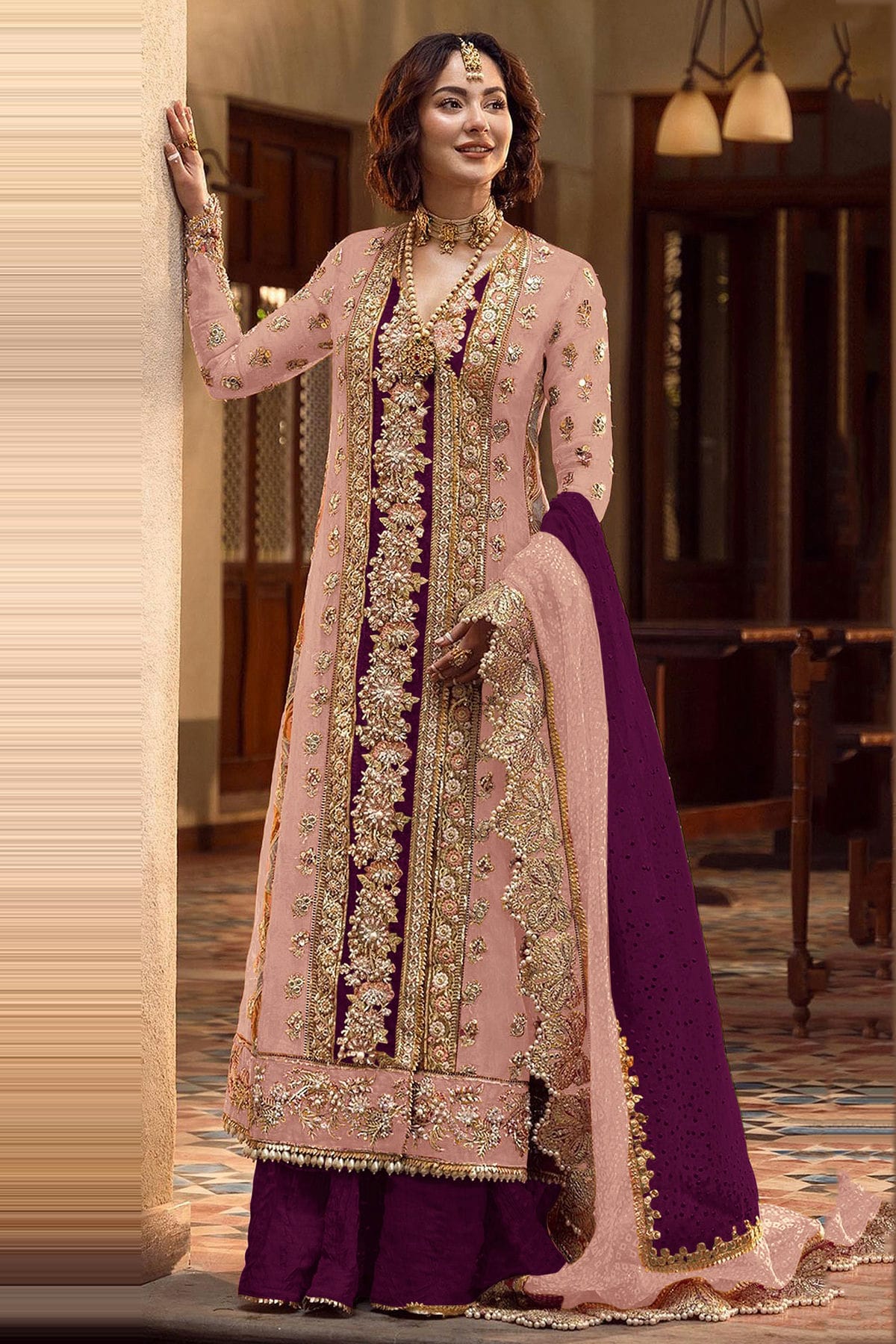 Baby Pink Colour Organza Pakistani Suit