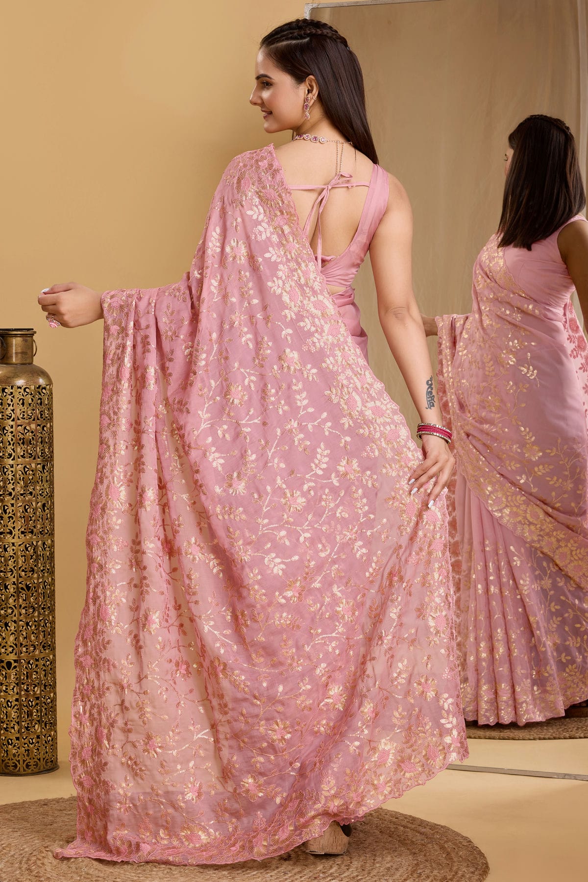 Baby Pink Colour Organza Saree