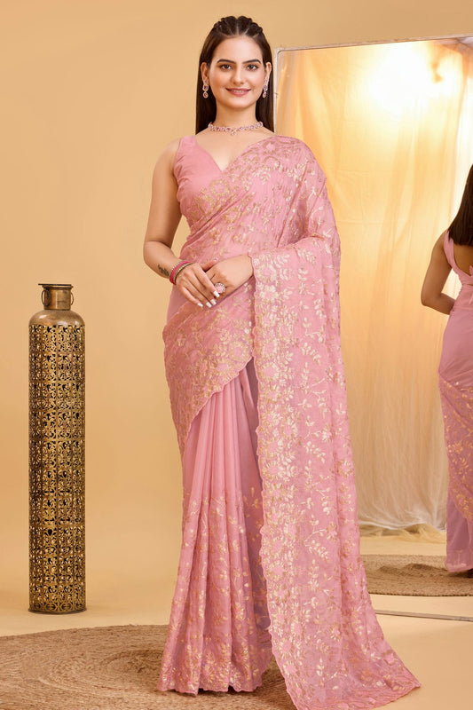 Baby Pink Colour Organza Saree