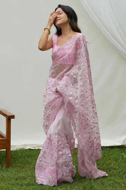 Baby Pink Colour Organza Saree