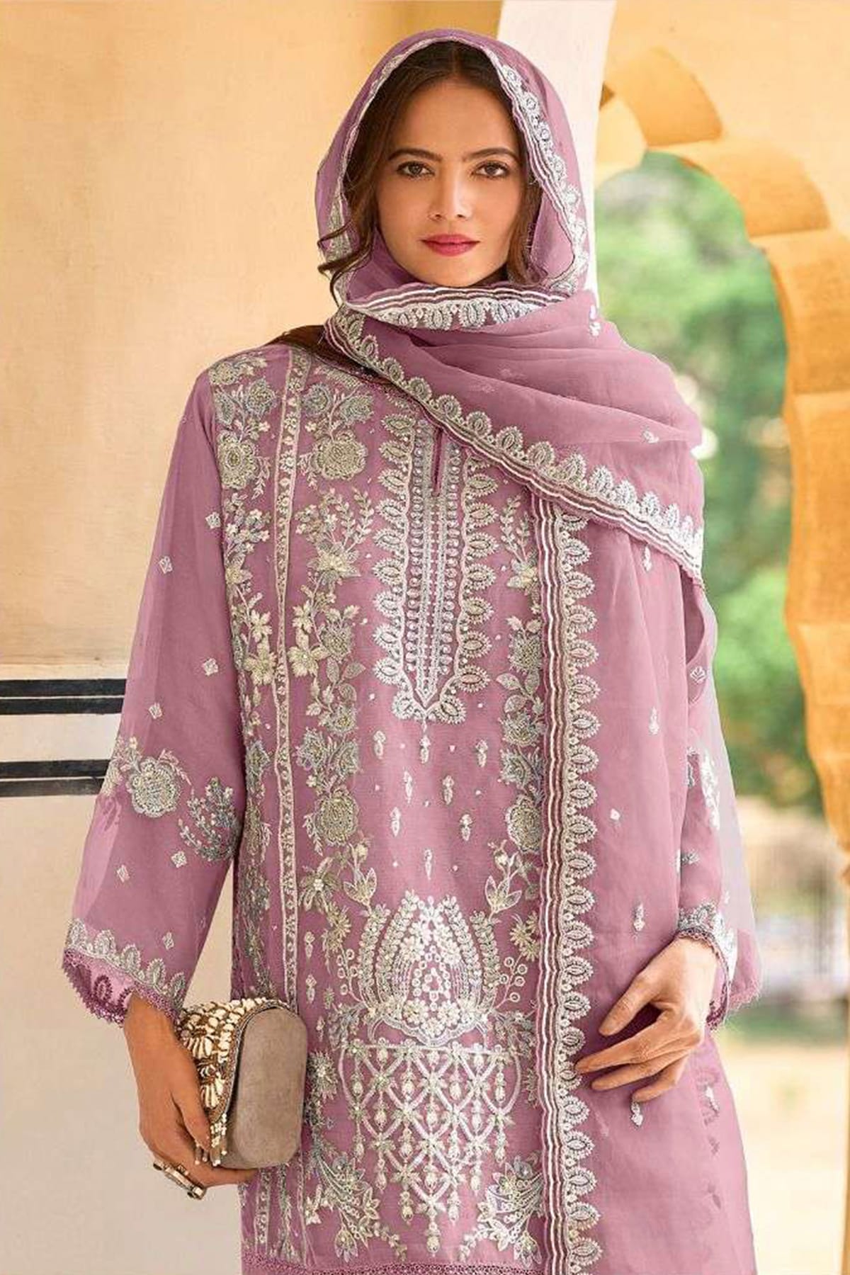 Baby Pink Colour Organza Semi Stitched Pakistani Suit