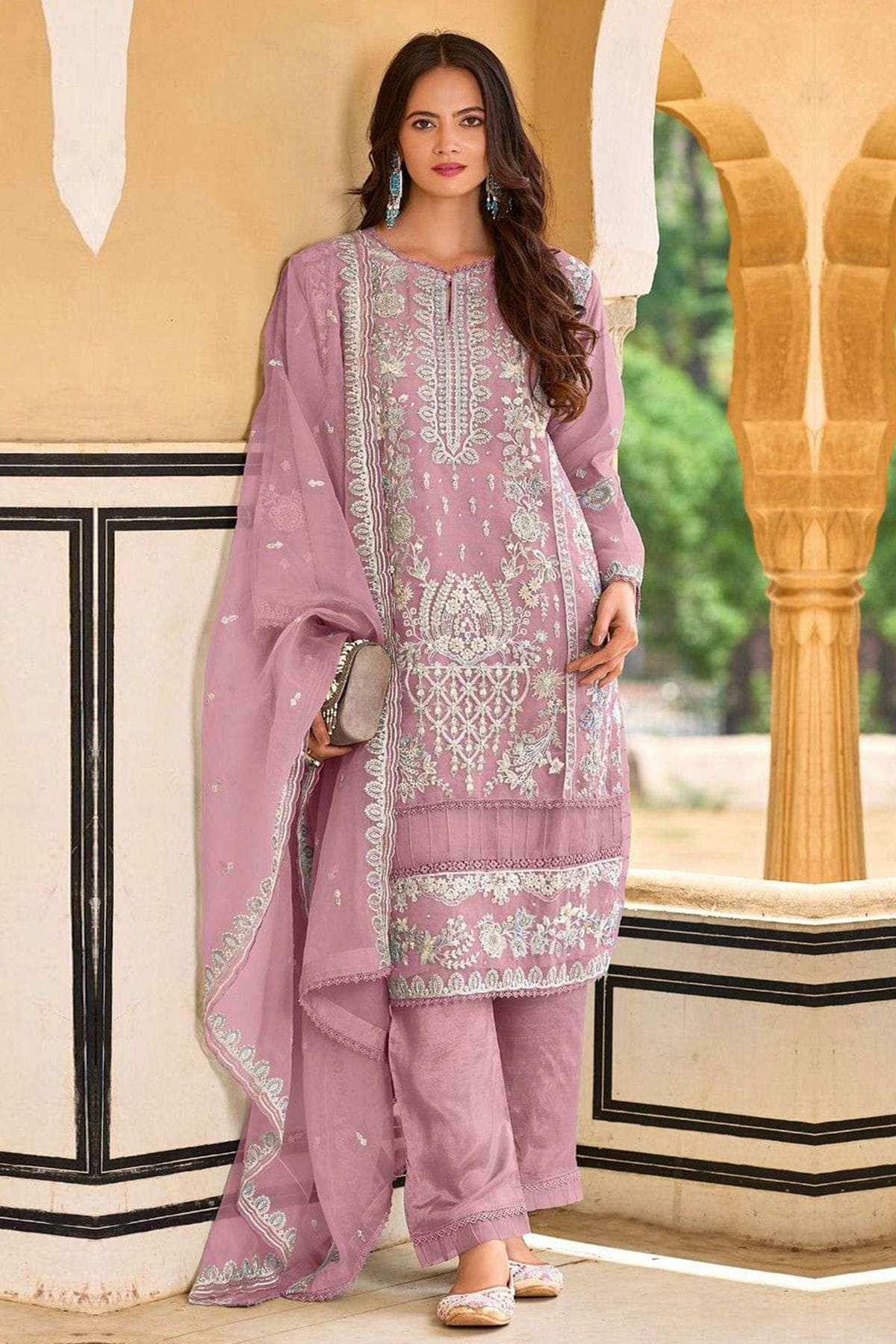 Baby Pink Colour Organza Semi Stitched Pakistani Suit