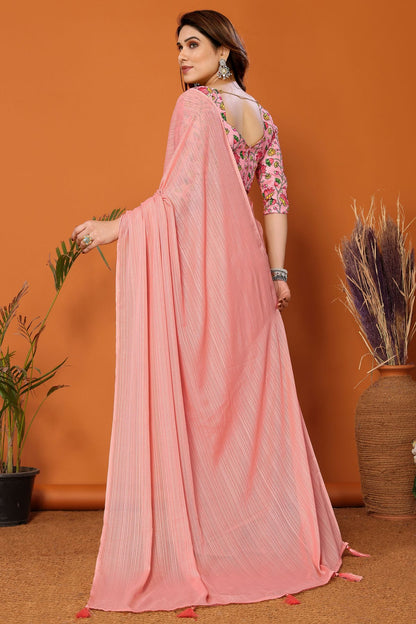 Baby Pink Colour Polyester Printed Saree