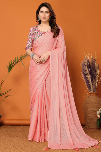 Baby Pink Colour Polyester Printed Saree