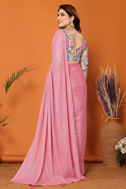 Baby Pink Colour Polyester Printed Saree