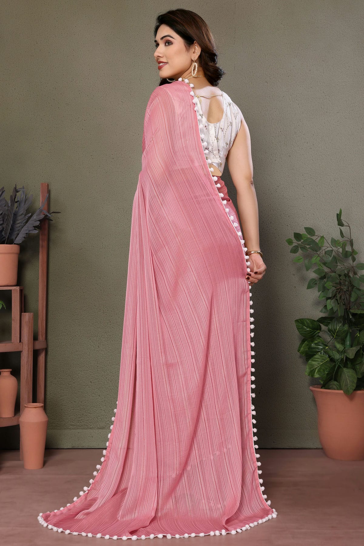 Baby Pink Colour Polyester Saree VSSD1180183