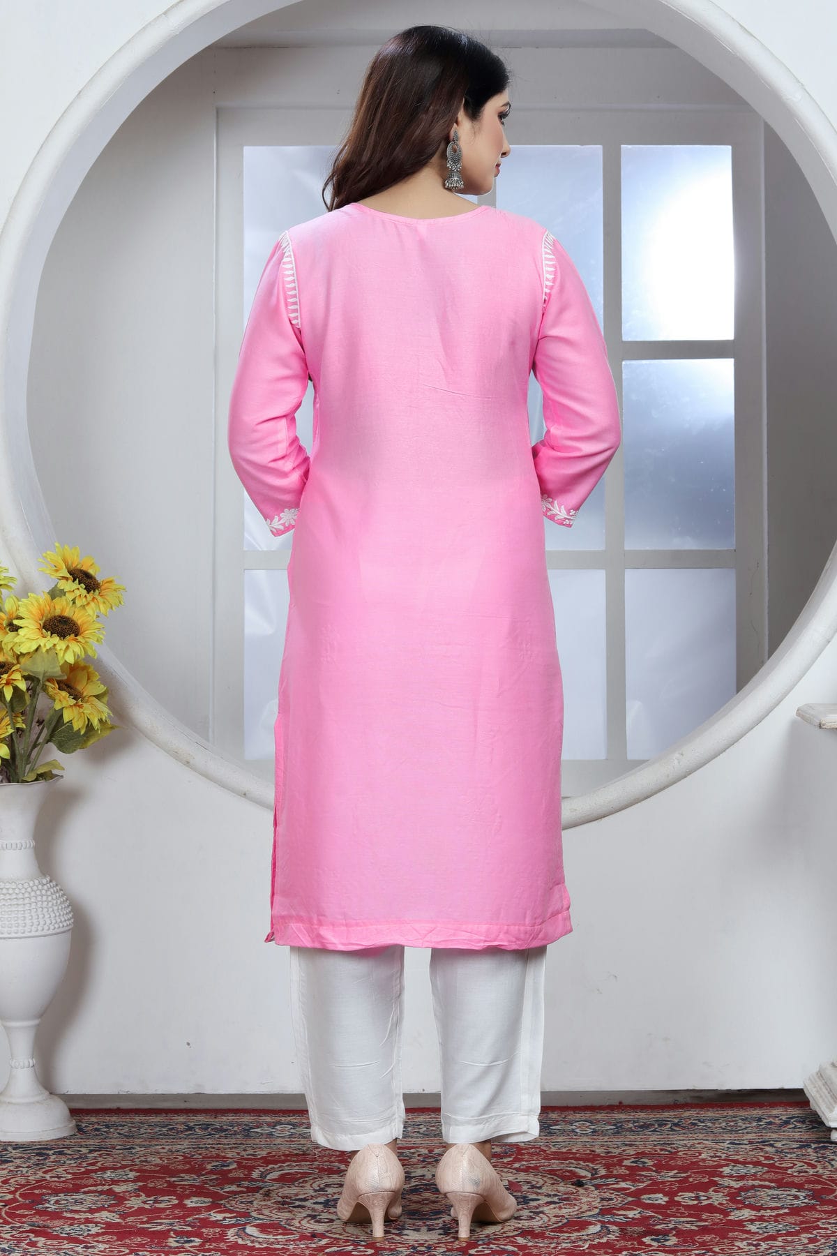 Baby Pink Colour Rayon Kurta And Pant Set VSKR1111337