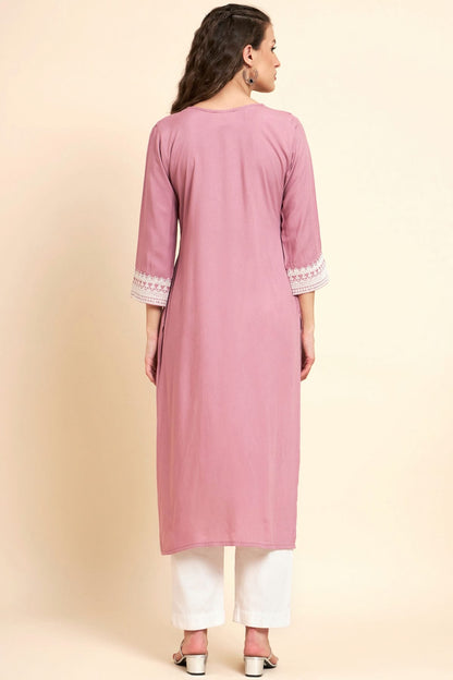 Baby Pink Colour Rayon Kurti VSKR1111066