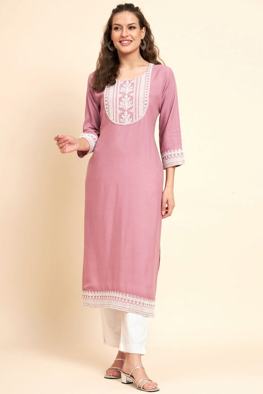 Baby Pink Colour Rayon Kurti