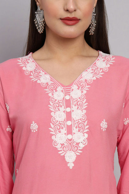 Baby Pink Colour Rayon Kurti VSKR1111081