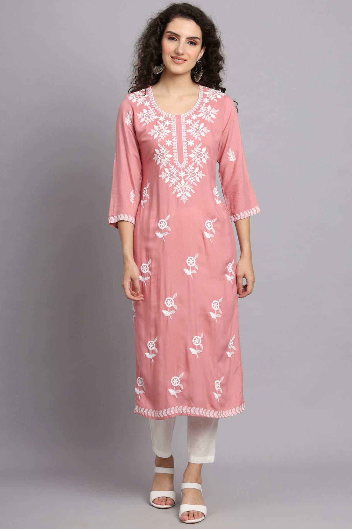 Baby Pink Colour Rayon Kurti