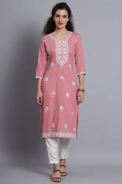 Baby Pink Colour Rayon Kurti