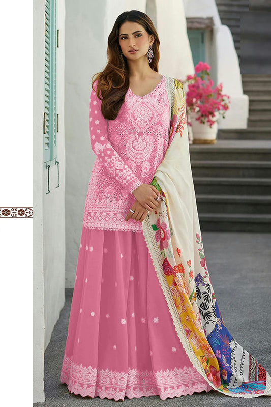 Baby Pink Colour Rayon and Cotton Pakistani Suit