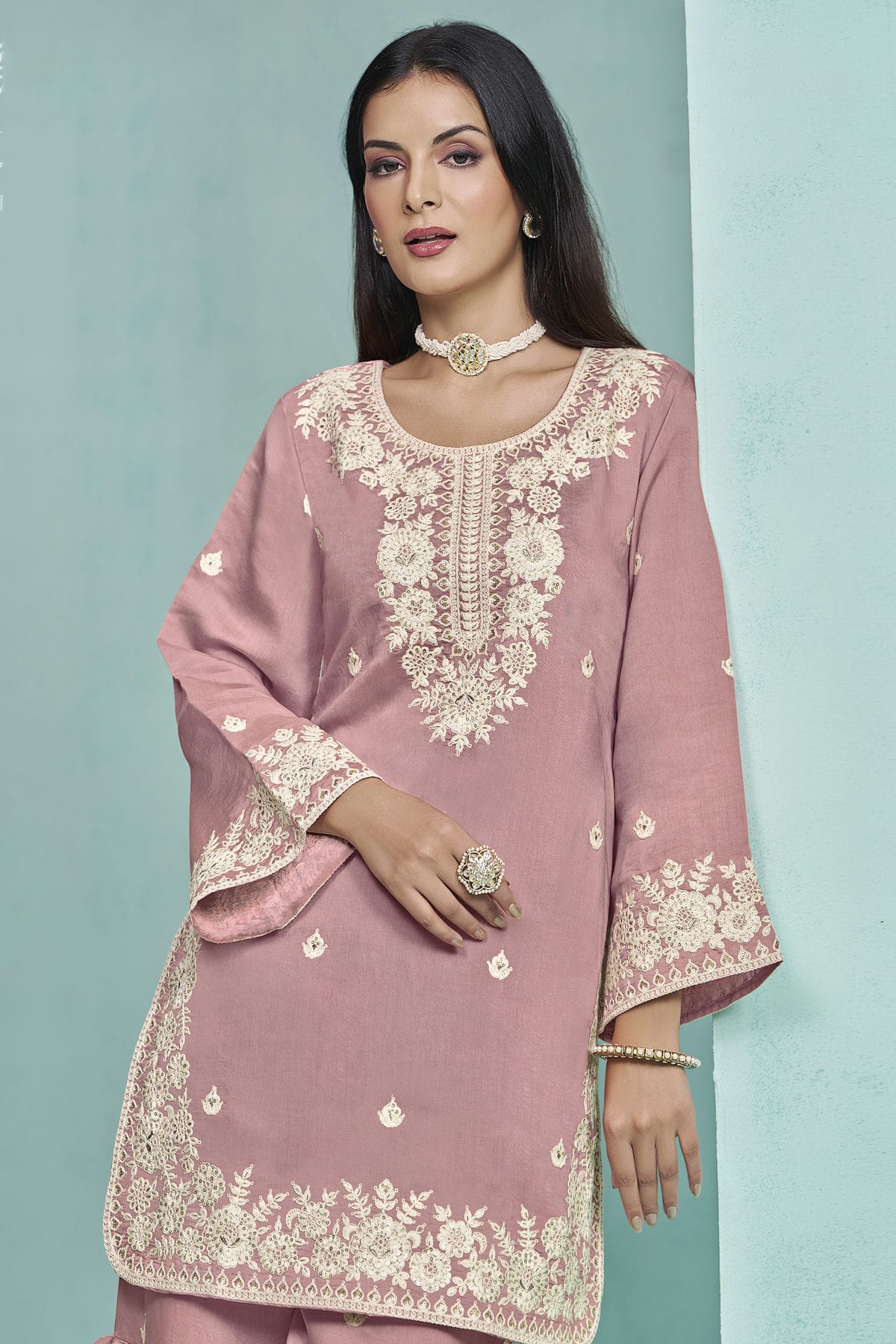 Baby Pink Colour Roman Silk Sharara Suit