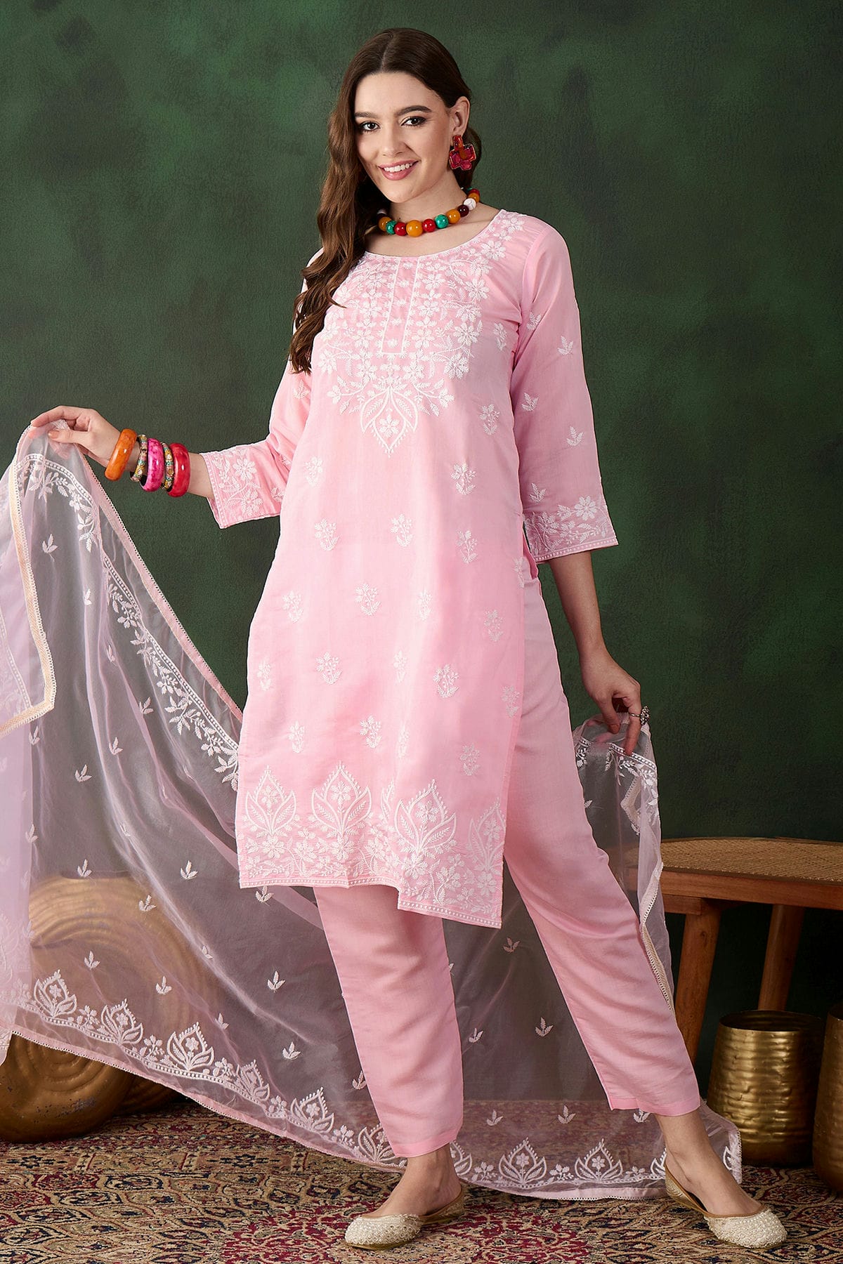 Baby Pink Colour Roman Silk Stitched Salwar Suit