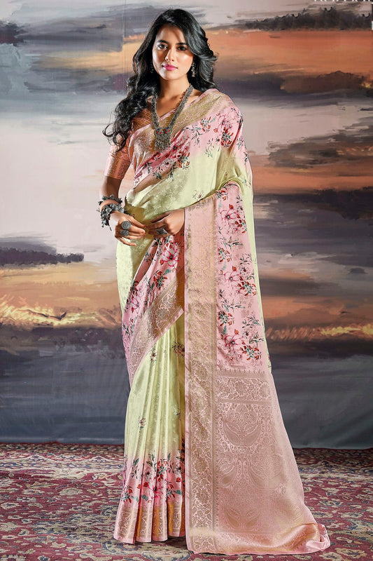 Baby Pink Colour Satin Traditional Saree