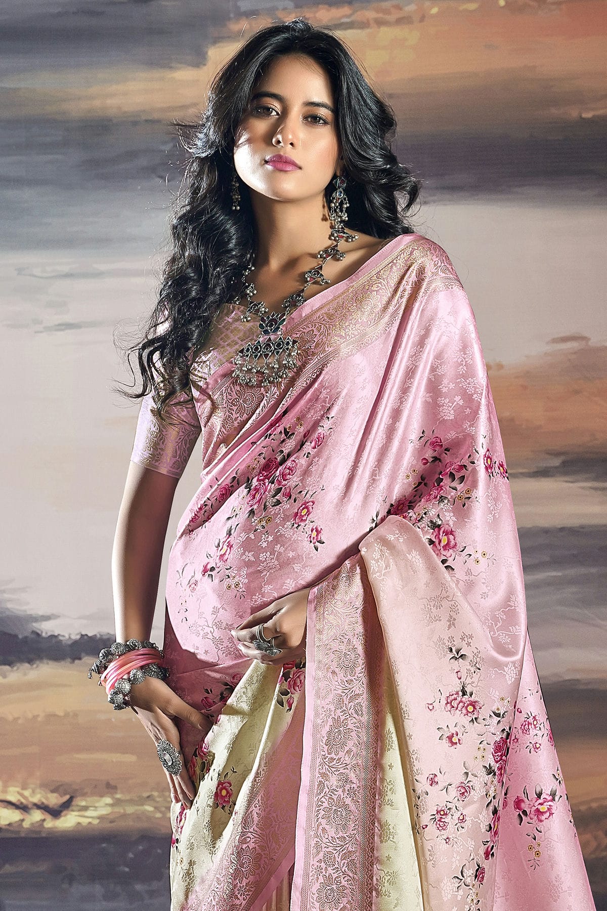 Baby Pink Colour Satin Traditional Saree VSSD1290243