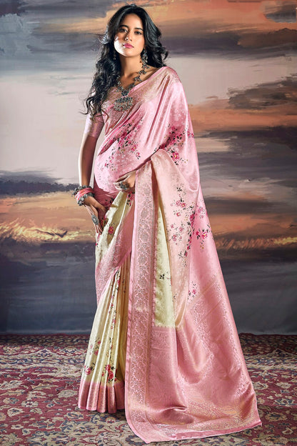 Baby Pink Colour Satin Traditional Saree