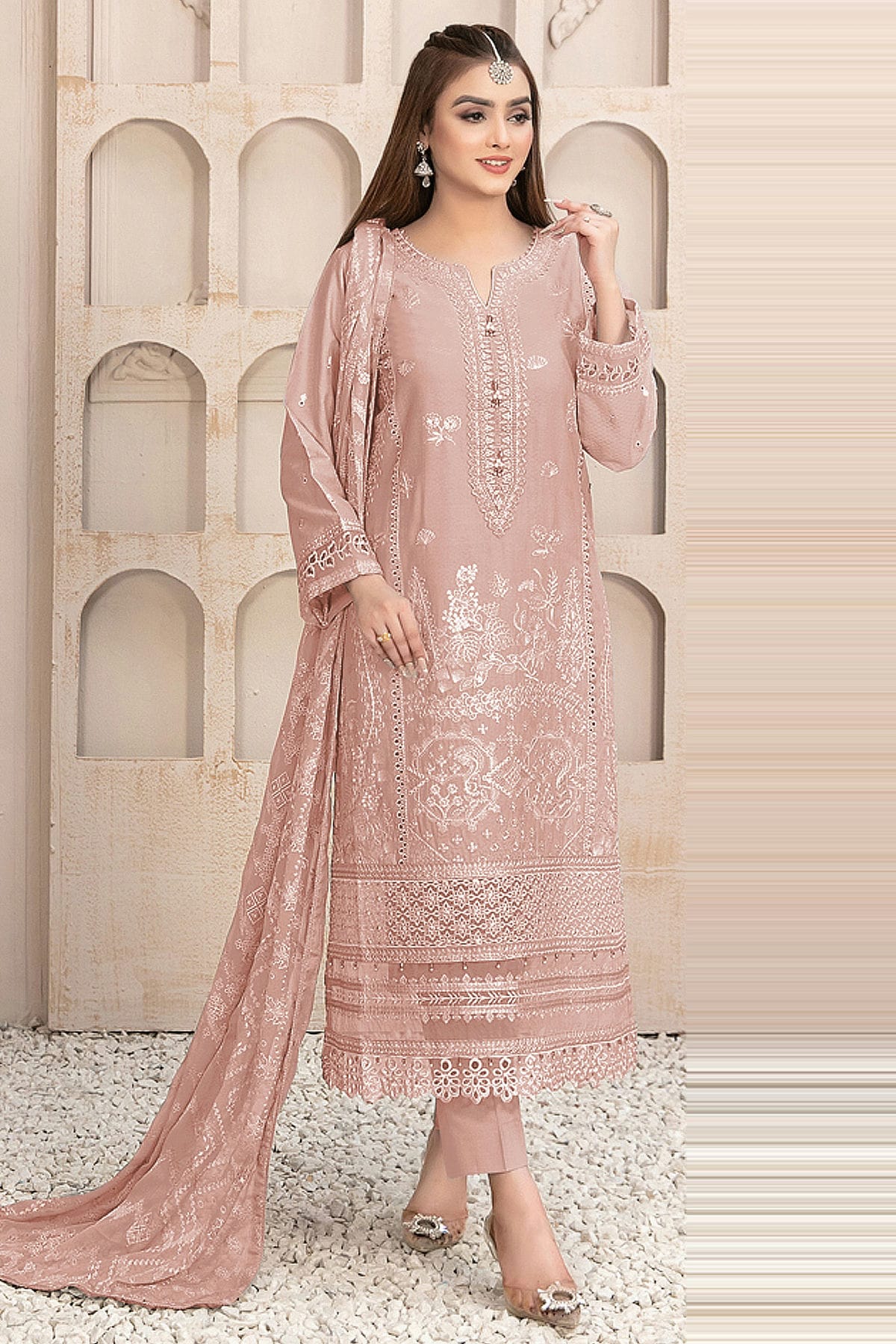 Baby Pink Colour Semi Stitched Faux Georgette Pakistani Suit