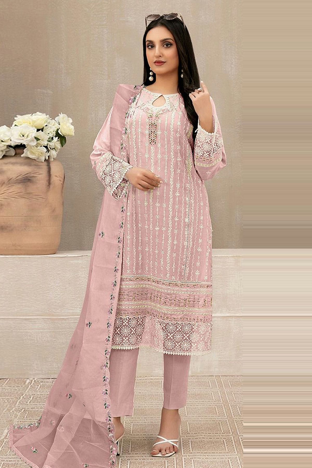 Baby Pink Colour Semi Stitched Faux Georgette Pakistani Suit