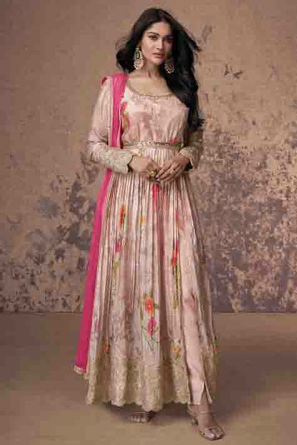 Baby Pink Colour Semi Stitched Faux Georgette Pant Style Suit VSSM1140674