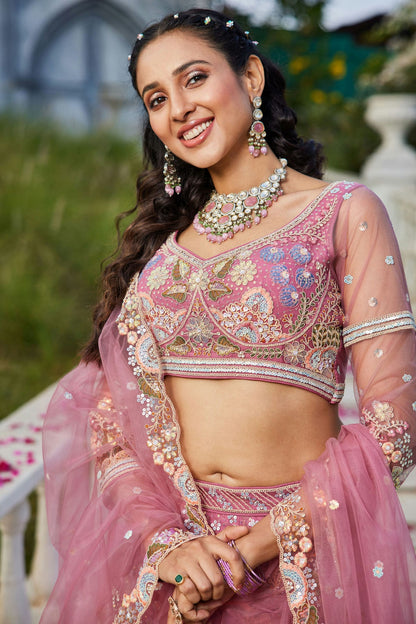 Baby Pink Colour Semi Stitched Net Lehenga Choli VSLC1112545