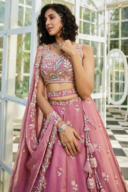 Baby Pink Colour Semi Stitched Net Lehenga Choli VSLC1112553