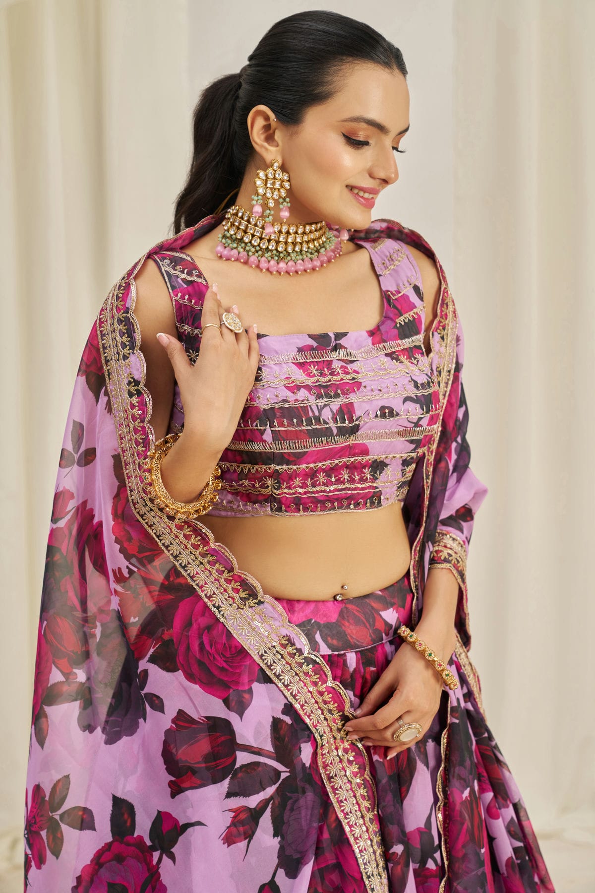 Baby Pink Colour Semi Stitched Organza Lehenga Choli VSLC1080896