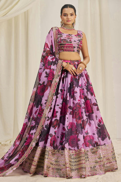 Baby Pink Colour Semi Stitched Organza Lehenga Choli