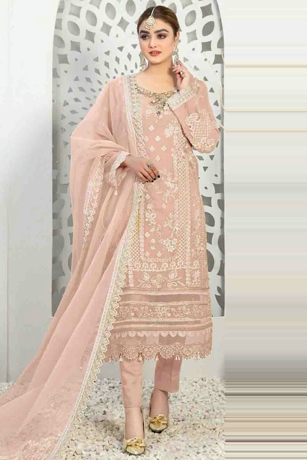 Baby Pink Colour Semi Stitched Organza Pakistani Suit VSSM1140656