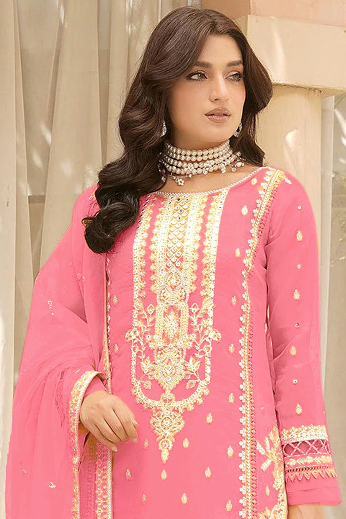 Baby Pink Colour Semi Stitched Soft Organza Pakistani Suit