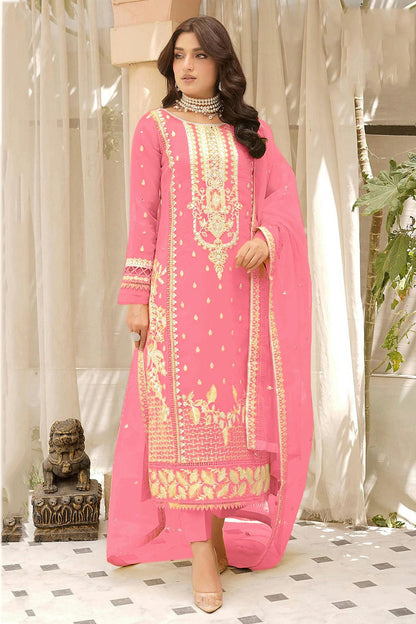 Baby Pink Colour Semi Stitched Soft Organza Pakistani Suit