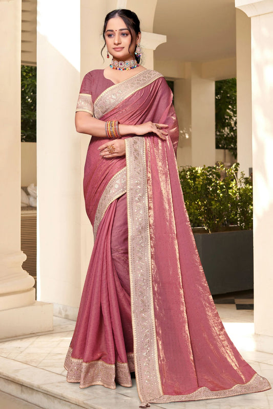 Baby Pink Colour Silk Designer Saree