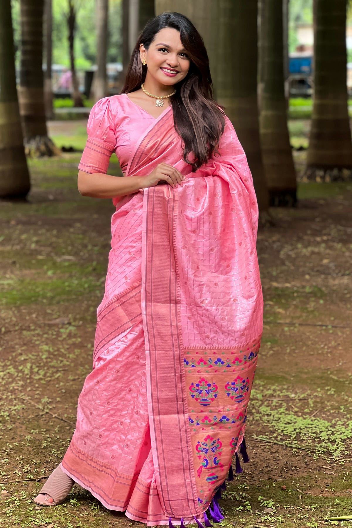 Baby Pink Colour Silk Woven Work Saree