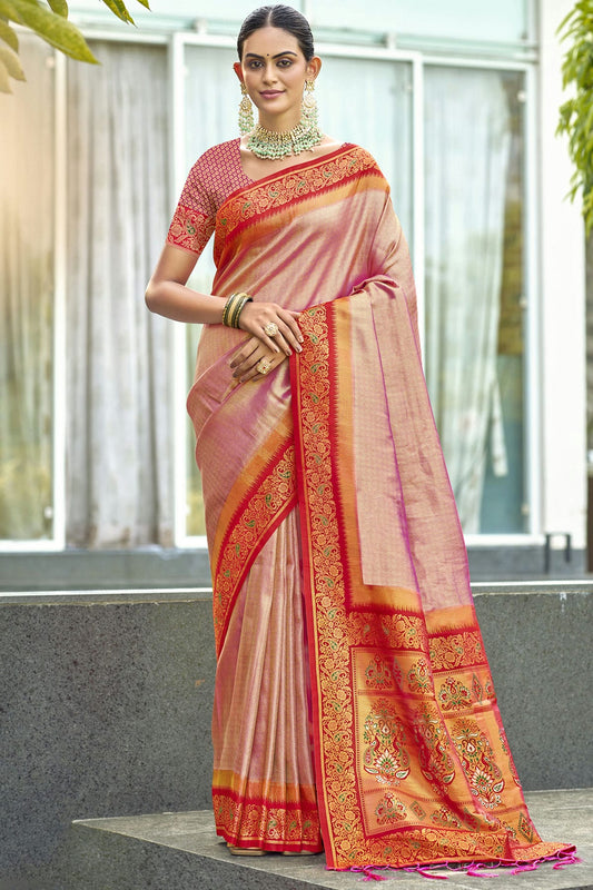 Baby Pink Colour Silk Woven Work Traditional Saree