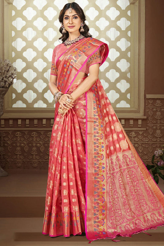 Baby Pink Colour Silk Woven Work Traditional Saree