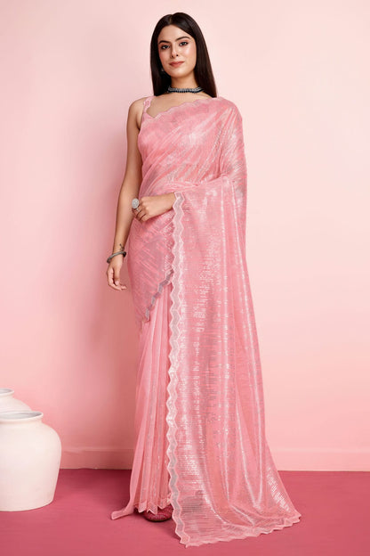 Baby Pink Colour Silver Twill Net Saree