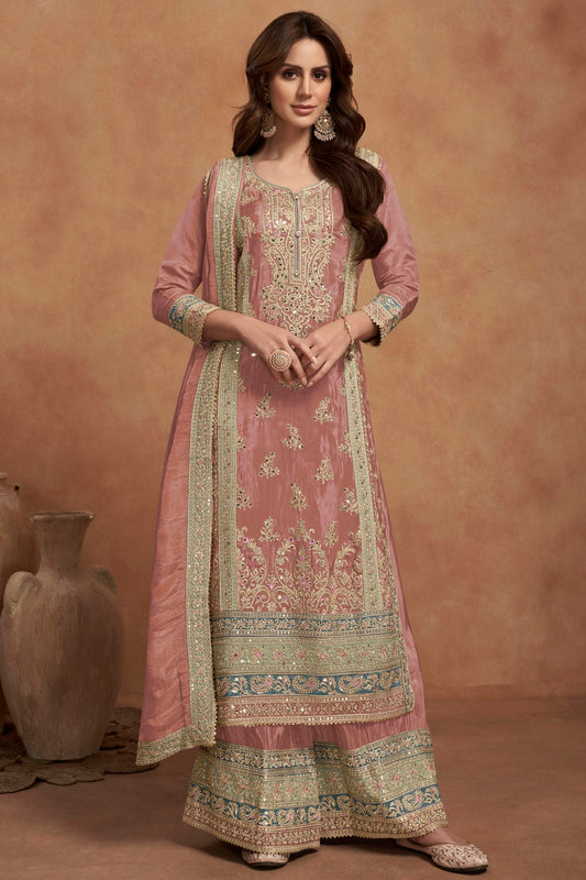 Baby Pink Colour Simar Silk Palazzo Pant Suit