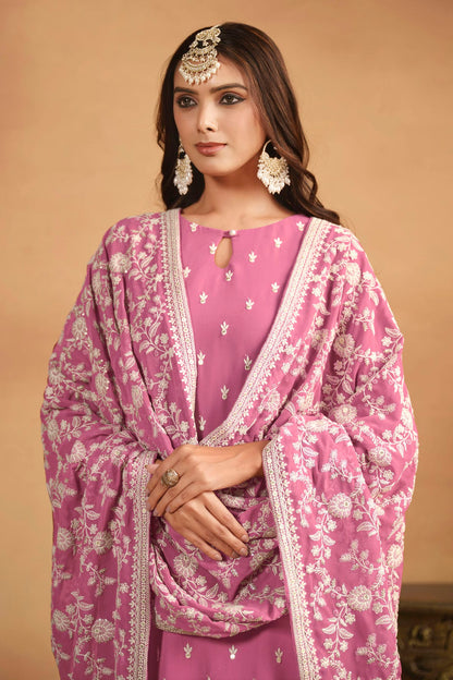 Baby Pink Colour Straight Suit Faux Georgette Semi Stitched