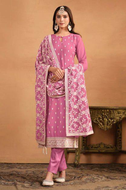 Baby Pink Colour Straight Suit Faux Georgette Semi Stitched