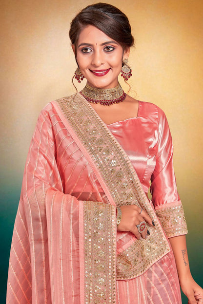 Baby Pink Colour Tissue Designer Saree