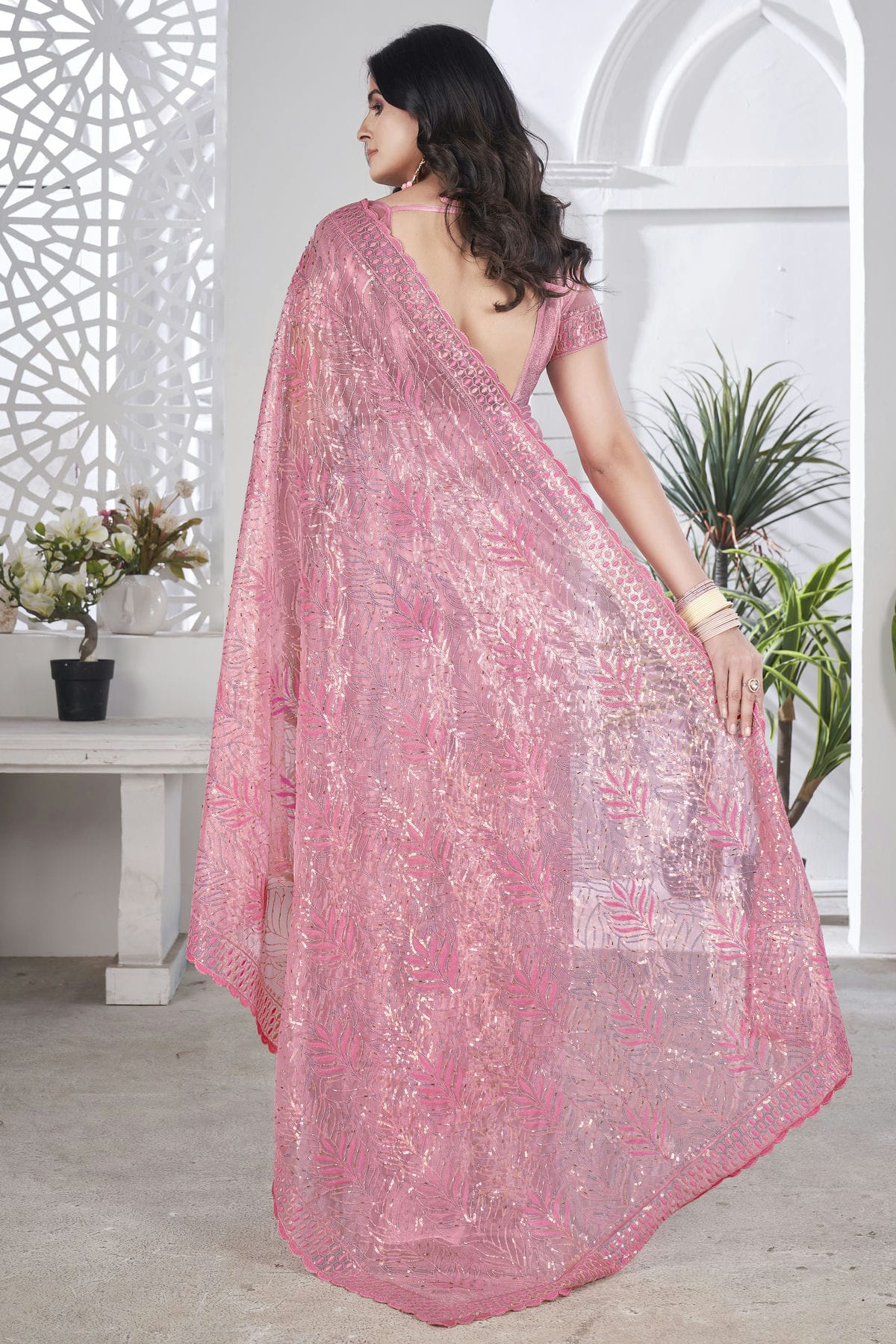 Baby Pink Colour Tissue Net Designer Saree VSSD1112578