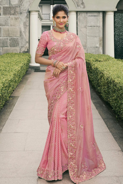 Baby Pink Colour Tissue Silk Designer Saree