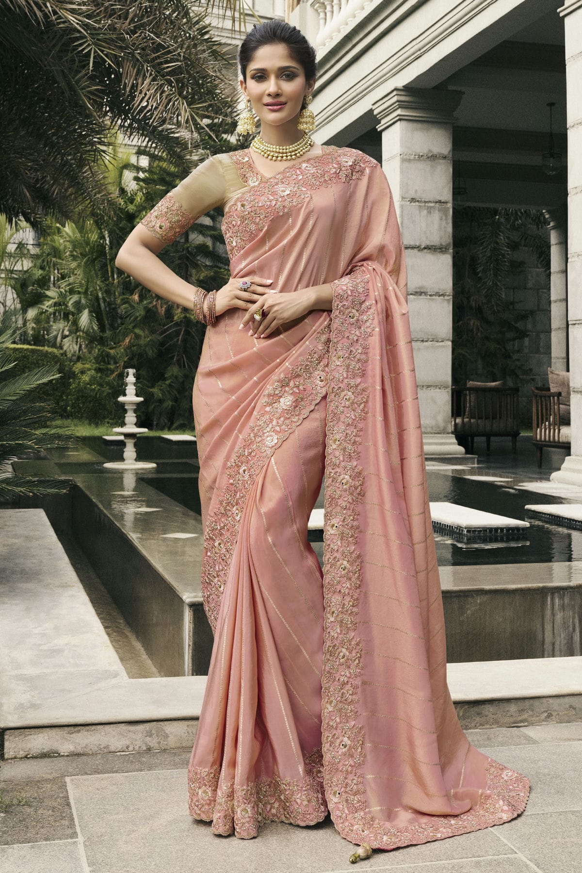 Baby Pink Colour Tissue Silk Designer Saree