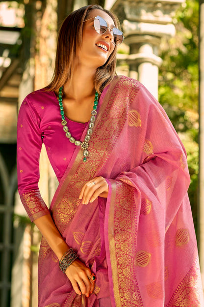 Baby Pink Colour Tissue Silk Saree