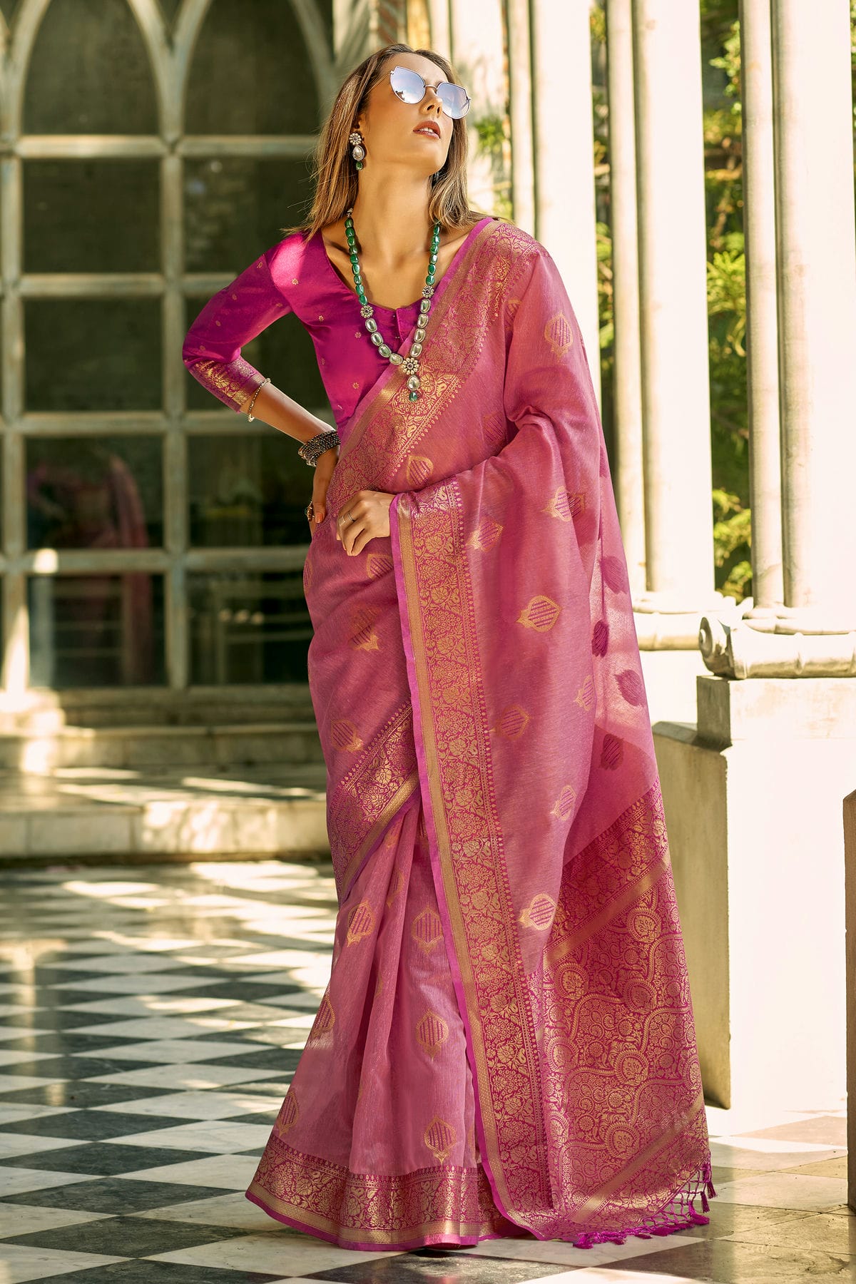 Baby Pink Colour Tissue Silk Saree