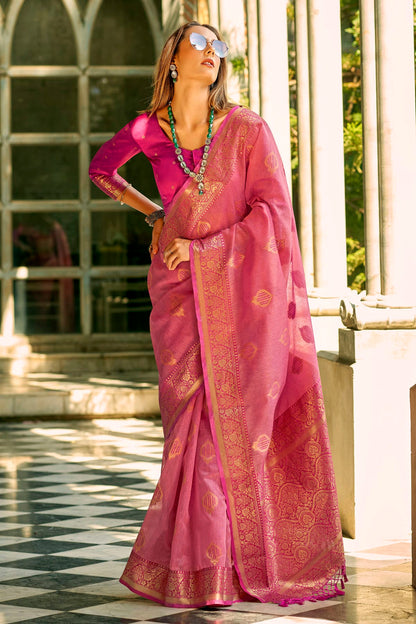 Baby Pink Colour Tissue Silk Saree