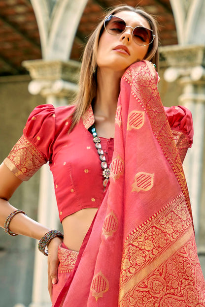 Baby Pink Colour Tissue Silk Saree