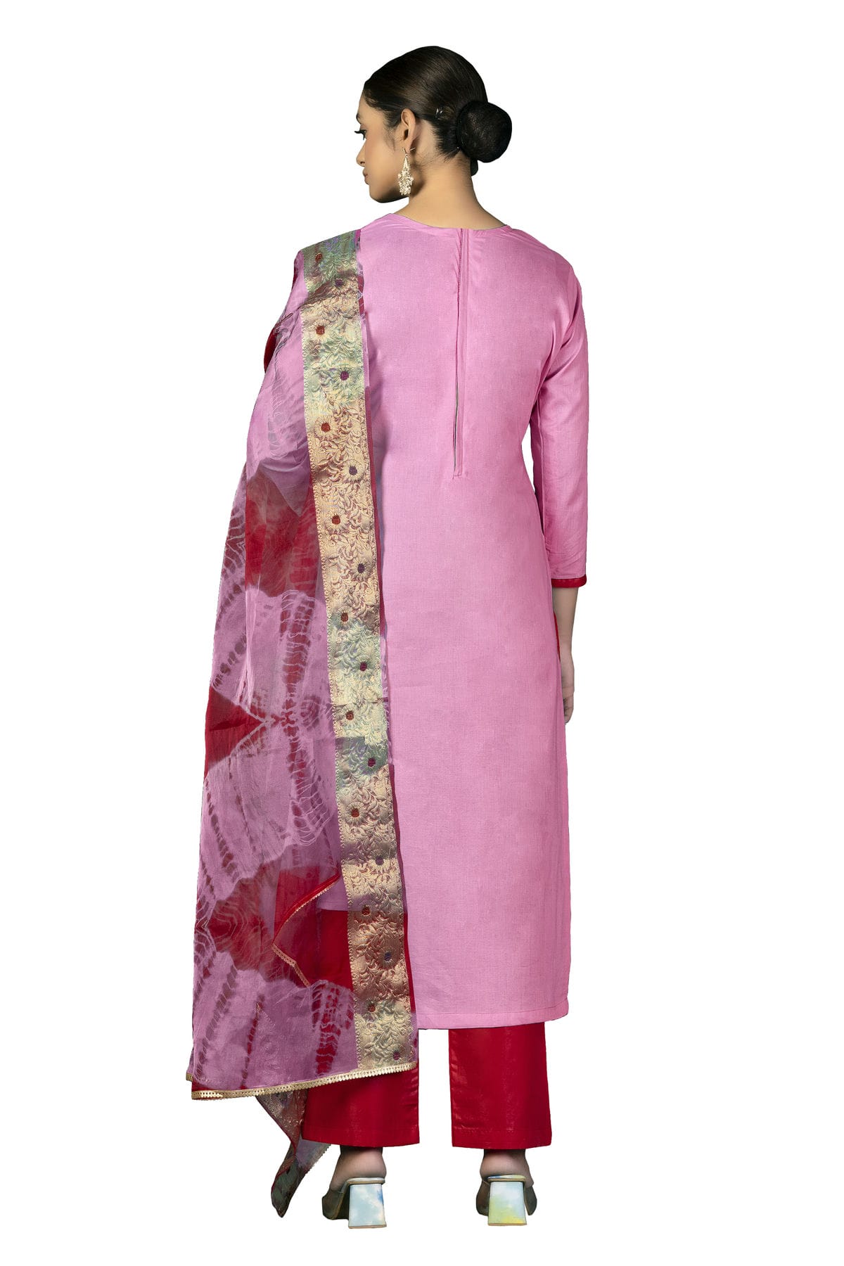 Baby Pink Colour Unstitched Cambric Cotton Fabric Straight Suit